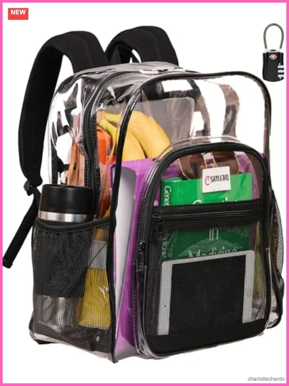 Heavy Duty XL Clear Backpack with TSA Lock, YKK Zippers, Key Holder, 32L
